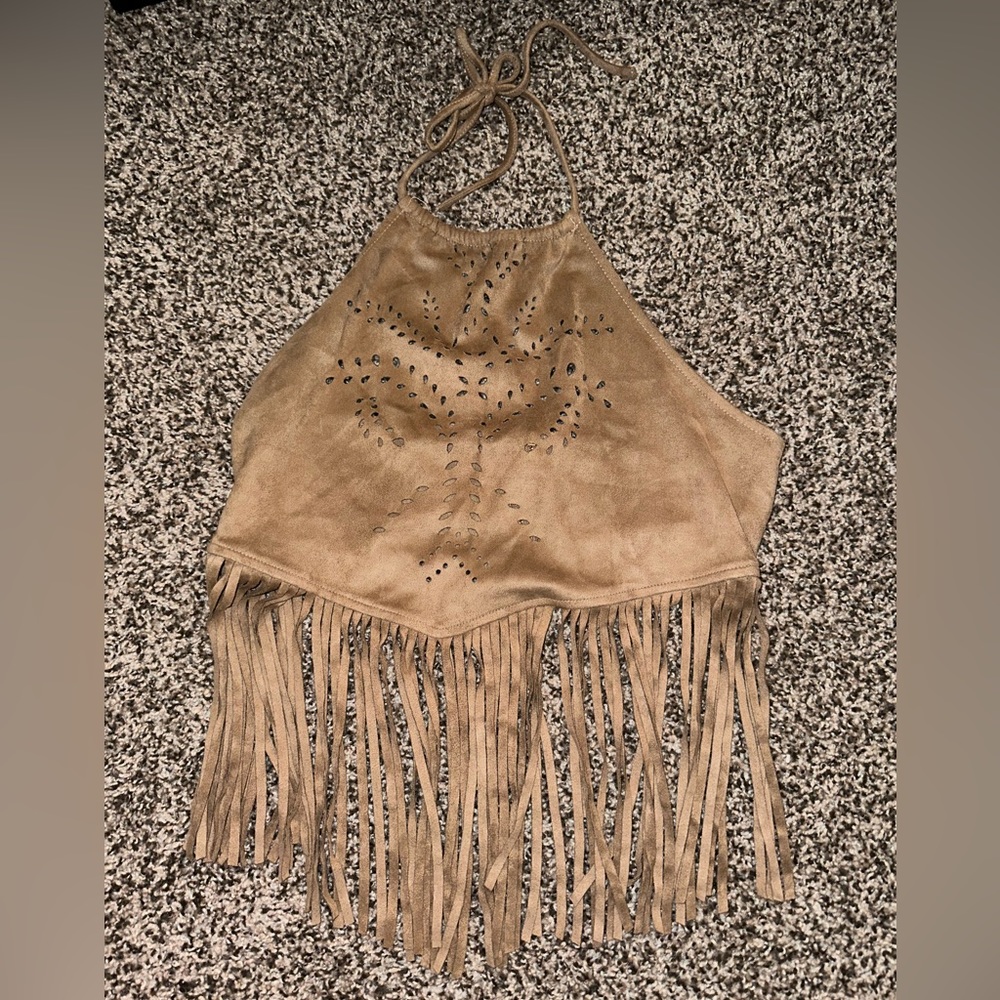Suede fringe top